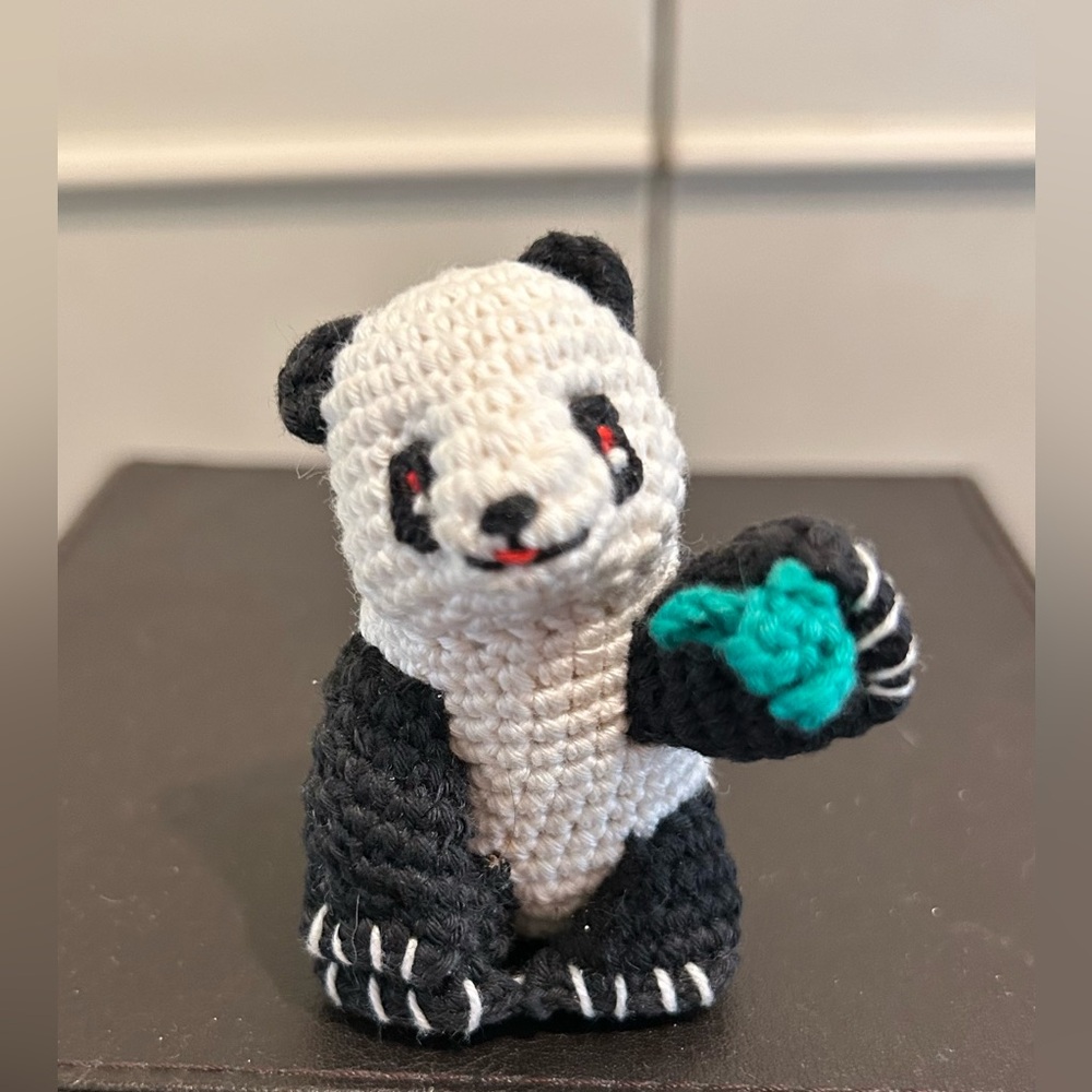 Knit Black White / Cream Little Small Panda Bear Pin Cushion or Decorative Toy